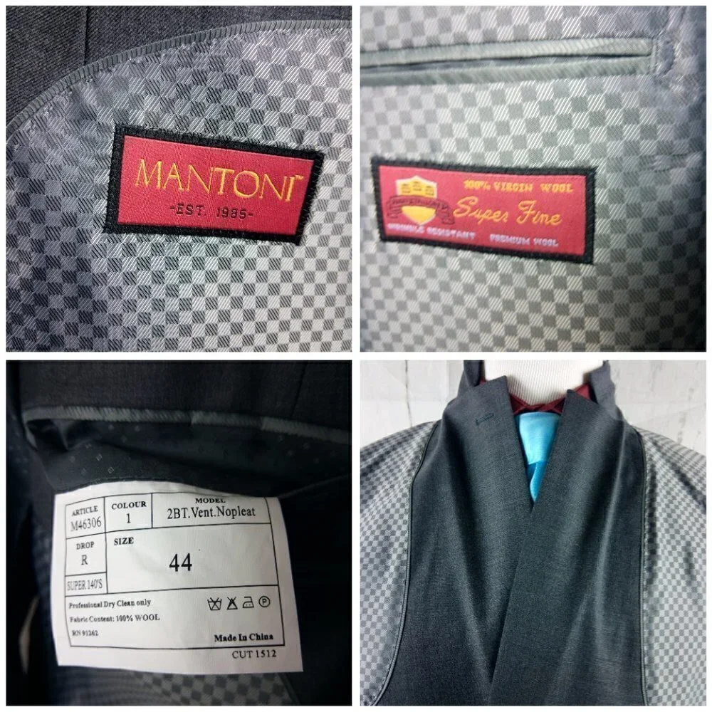 Mantoni Super Fine 44R Wool 2 Button Gray Suit Blazer Jacket